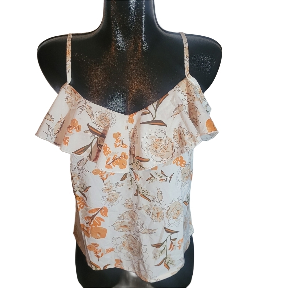 Floral Print Ruffle Detailed Tank Top Size L